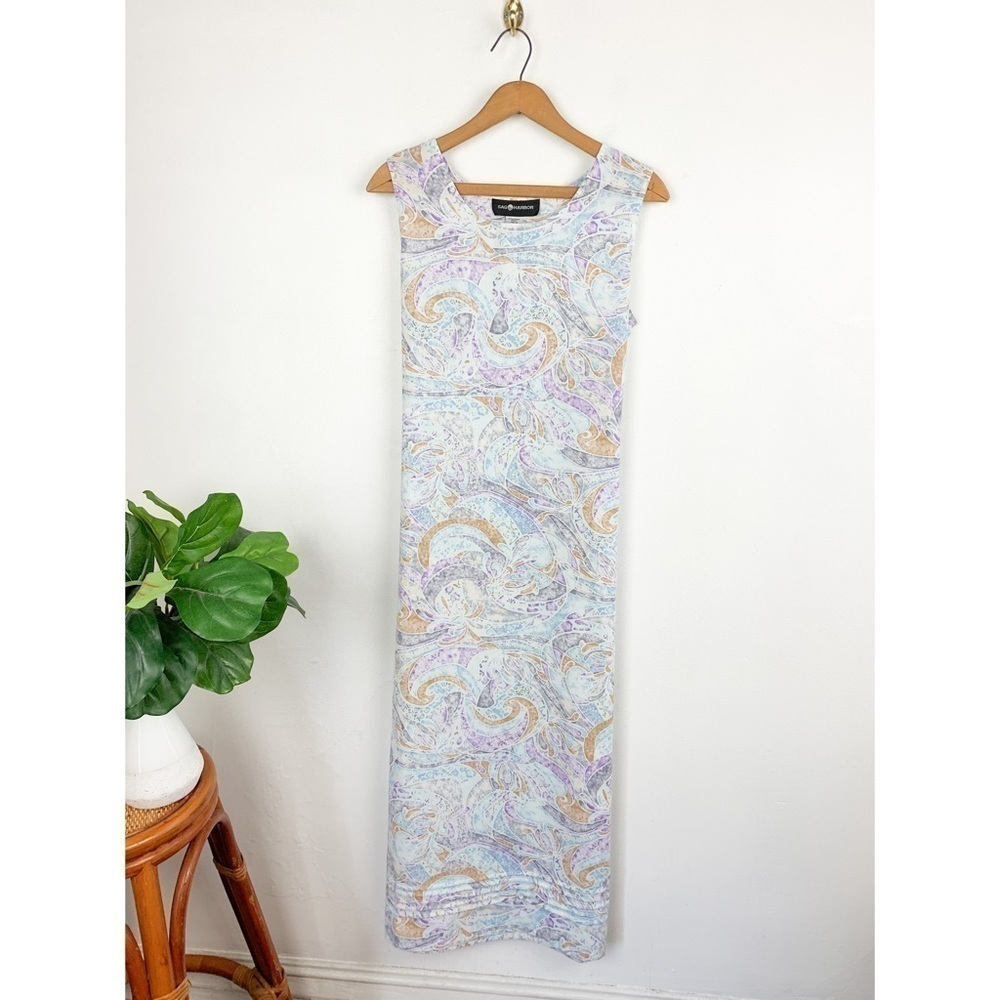 Vintage 90s Sag Harbor Pastel Eclectic Swirl Tie Back Maxi Dress Sz 8